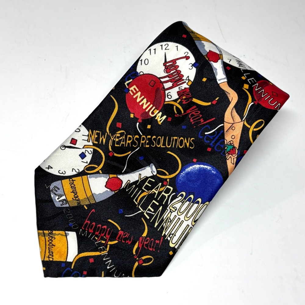 Vtg Y2K Creative‎ Apparel Group Tie Mens OS Black Year 2000 Millennium Novelty
